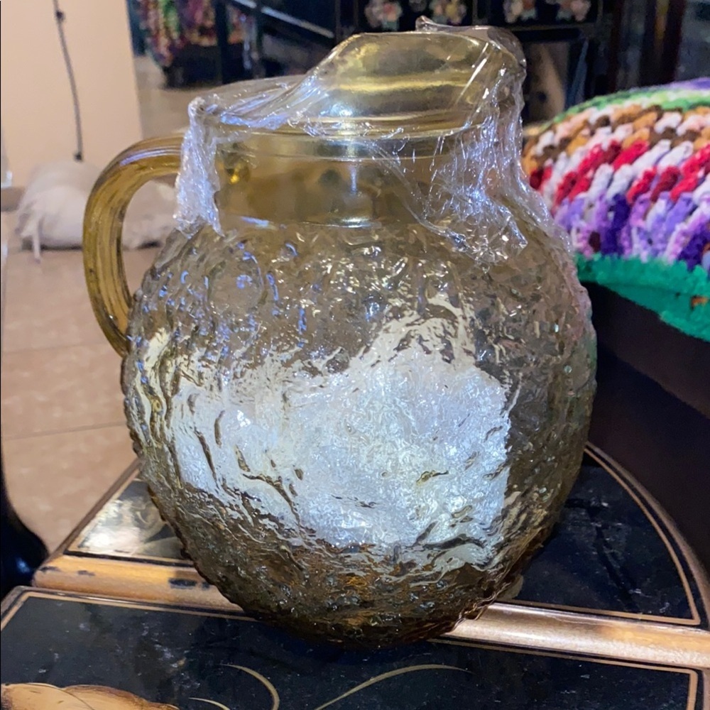 Vintage Anchor Hocking Lido Milano 64oz Elegant Glass Pitcher - Gold 1960’s